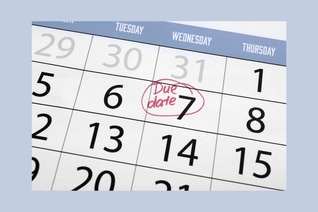 Due date circled on calendar