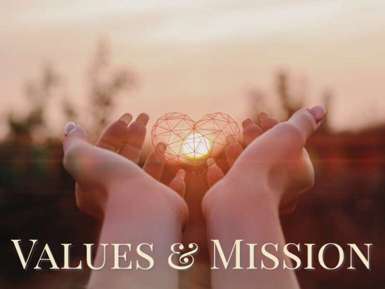 Values and Mission of Doula of Belfast. Hands offering a heart towards a setting sun