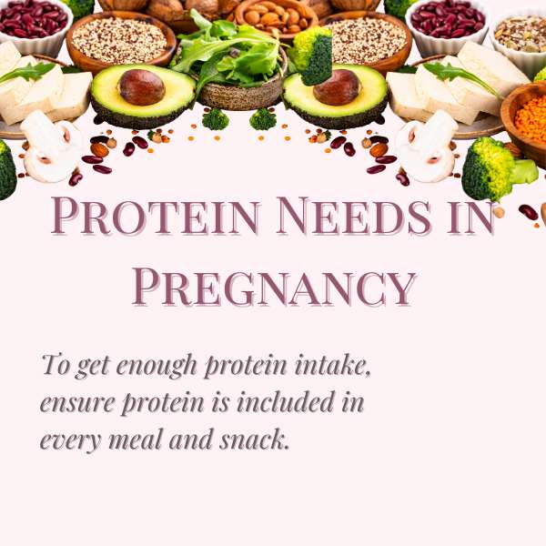 Protein needs in pregnancy. To get enough protein intake, ensure protein is included in every meal and snack.